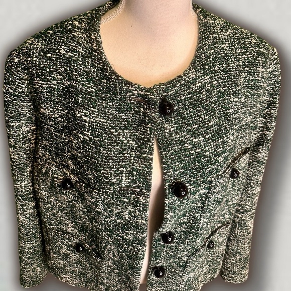 NWOT Mango Tweed Jacket with Buttons in Green & Black Women’s Plus Size 2XL - Picture 4 of 16